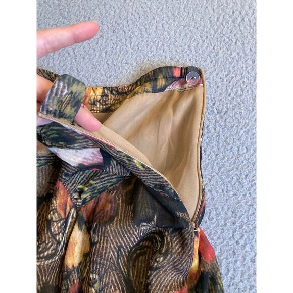 Coldwater Creek Knee Length Skirt Large Floral A-Line Retro Classic Brown Pink - Picture 3 of 11